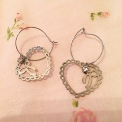 ブレスレット　ピアス　ネックレス  3点セット ハート リボン ストーン SV シルバーの画像