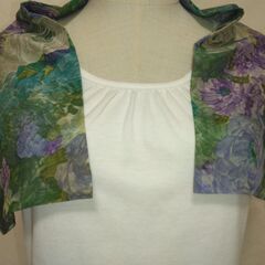 ストール　グリーン×花③の画像