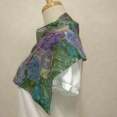 ストール　グリーン×花③の画像