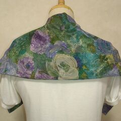 ストール　グリーン×花③の画像