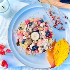 お花と木の実の鳥の巣風リース　ドライフラワー　素材　　　クリスマスリース　キャンドルリース　キャンドル　インテリア　スワッグの画像