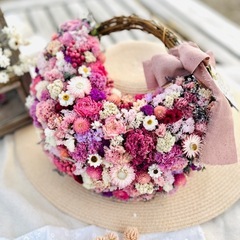 ピンク　リース　ドライフラワー　リース　素材　　クリスマス　クリスマスリース　キャンドル　しめ縄　お正月の画像