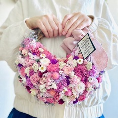 ピンク　リース　ドライフラワー　リース　素材　　クリスマス　クリスマスリース　キャンドル　しめ縄　お正月の画像