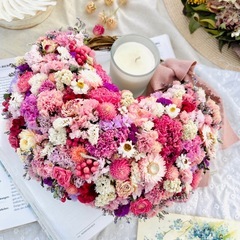 ピンク　リース　ドライフラワー　リース　素材　　クリスマス　クリスマスリース　キャンドル　しめ縄　お正月の画像