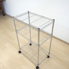 ワイヤーシェルフ３段（キャスター付）【小金井市民限定】（小金井市再生家具）品番：11-02-08 ※新規優先の画像