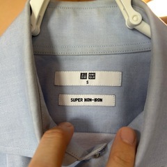 UNIQLOユニクロ　ワイドカラーシャツ　ブルー　ノンアイロン　SSの画像