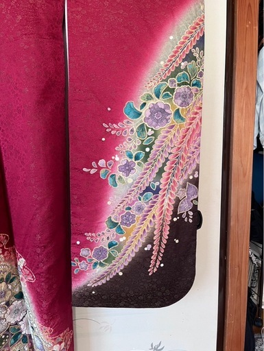 【正絹 振袖】えんじ系　花柄　金彩　美品✨