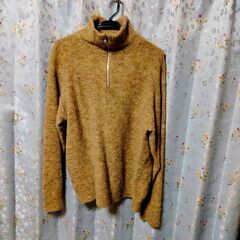 ◎襟付き ハーフジップセーター　ハイネック可　フリーサイズ　毛混紡　 ベージュの画像