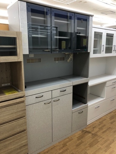 【ドリーム川西店限定】☆ジモティー見たよ割引☆ 3枚ガラス扉オープンボード GRY ▲使用感あり クリーニング済み 【2125620000002259】