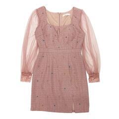 【JEWELS / ジュエルズ】シアースリーブツイードドレス ビジュー ピンク キャバドレスの画像