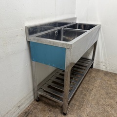 ステンレス　業務用　2層シンク流し台　厨房　飲食店　W１２００ｘD４５０ｘＨ８００ｍｍの画像