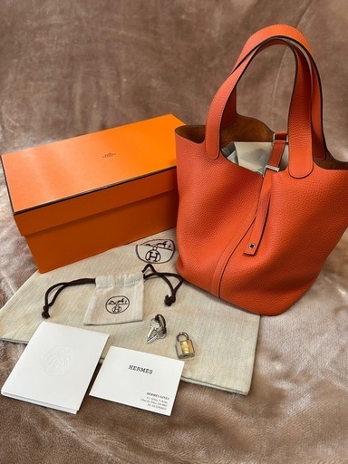 エルメスHERMESピコタンロックMM22Y2020年製造ハンドバッグハンドバックトートバッグトートバックかばんカバン箱保存袋カデナキー鍵×2フランス製レディース女性用婦人鞄トリヨンクレマンス本革牛革レザーユニセックスオレンジ色系