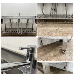 ステンレス　業務用　2層シンク流し台　蛇口付き　厨房　飲食店　W１５００ｘＤ４５０ｘH８００ｍｍの画像