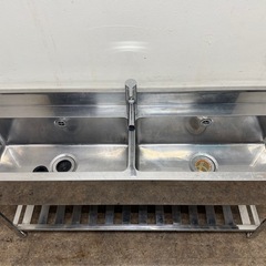 ステンレス　業務用　2層シンク流し台　蛇口付き　厨房　飲食店　W１５００ｘＤ４５０ｘH８００ｍｍの画像