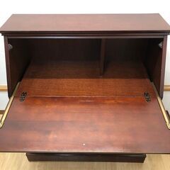 ss7947　ライティングビューロー ダークブラウン系 蓋付き 机 木製 デスク こげ茶 リビングデスク 収納棚 キャビネット 書斎 上ケ嶋木工 コタンライティング30 中古の画像