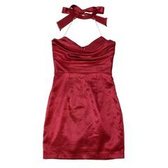 【ROBE de FLEURS Glossy / ローブドフルールグロッシー】サテンホルターバックリボンネックミニキャバドレス GL3757の画像