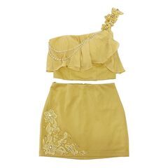 【AngelR / エンジェルアール】パールチェーン 刺繍レース シフォン セットアップ ミニドレス キャバドレスの画像