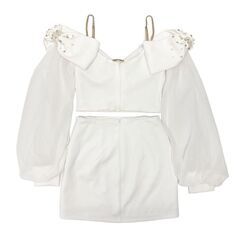 【AngelR / エンジェルアール】パールリボンロングスリーブセパレートタイトミニドレス キャバドレスの画像