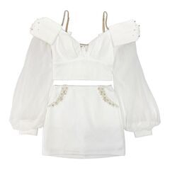 【AngelR / エンジェルアール】パールリボンロングスリーブセパレートタイトミニドレス キャバドレスの画像