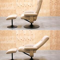 ≪zyt2541ジ≫ 新城家具販売 パーソナルチェア Argo/アルゴ オットマン付属 現状品 ベージュ系 1人掛け/リクライニングチェア/中古家具/宮城県仙台市 71030-01の画像