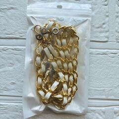 スマホストラップ ホワイト 首掛け 本革 携帯 ネックストラップ　レザーチェーンの画像