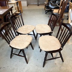 K2511-149 北海道民芸家具 ダイニングテーブルセット ガラス天板 椅子4脚付き ※バラ売り不可 キズ汚れ有りの画像