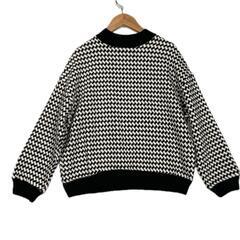 Sheena Deray シーナデレイ 千鳥格子 長袖ニット ポリエステル/アクリル ブラック レディース M【古着】【中古】の画像