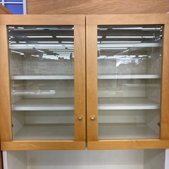 【ドリーム川西店限定】☆ジモティー見たよ割引☆2枚扉食器棚 NA×WHT×BLK  クリーニング済み 【2125560000033954】 の画像