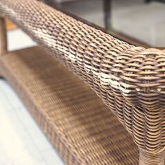 ガラス天板　籐センターテーブル　リユース品　価格　7,700円の画像