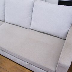 布張りカウチソファベッド 跳ね上げ収納付き 幅212㎝ ライトグレー 3人掛けソファ L字ソファ 札幌市 厚別区の画像