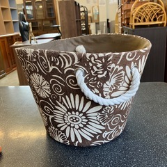 A2511-154 花柄 バスケット 取手付き カゴ ブラウン 使用感有りの画像