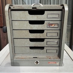 シャッター式 スチール棚 5段レターケース 書類ケース 工具入れ 《鍵破損》昭和レトロ の画像