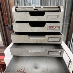 シャッター式 スチール棚 5段レターケース 書類ケース 工具入れ 《鍵破損》昭和レトロ の画像