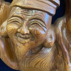 屋久杉 恵比寿天 恵比寿様 銘木 七福神 壁掛け 工芸 約47×52cm 彫り 縁起物 浮き出し彫刻壁掛け飾り 希少 おまけ付●120の画像