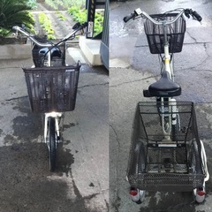 h-195△ q 岐阜発/ヤマハPAS/電動アシスト三輪自転車/スイングあり/3段変速/バッテリー6.2Ah/充電器なし/走行確認/鍵破損/現状品/R7.11/1 △の画像