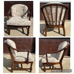 DW東(1110k1) カリモク家具 コロニアルシリーズ ダイニングチェア 肘掛ソファ 木製 リビング テーブル まとめ売り アンティークの画像