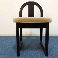 木製ドレッサーチェア・玄関スツール　天然木ダークブラウン/ファブリック生地クッション レトロモダン化粧椅子 ローチェア完成品の画像