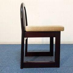 木製ドレッサーチェア・玄関スツール　天然木ダークブラウン/ファブリック生地クッション レトロモダン化粧椅子 ローチェア完成品の画像