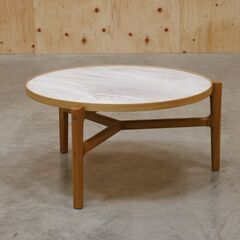 ≪yt2102ジ≫ モデルルーム展示品 東谷 form ラウンドテーブルS F3-102NA 直径62cm 石目調/オーク材/ナチュラル/おしゃれ/中古家具/宮城県仙台市 71102-08の画像