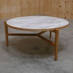 ≪yt2103ジ≫ モデルルーム展示品 東谷 form ラウンドテーブルL F3-103NA 直径82cm 石目調/オーク材/ナチュラル/おしゃれ/中古家具/宮城県仙台市 71102-09の画像