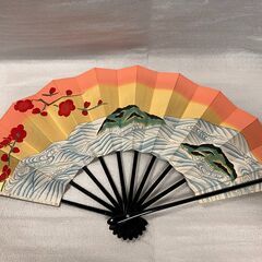 ⑥舞扇子　オレンジ色・梅、島、海の画像