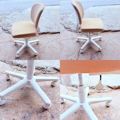 【✨調整可能✨】ベージュ×ホワイト 回転チェア オフィスチェア 椅子 ‼️簡易清掃済み・現状品✨の画像