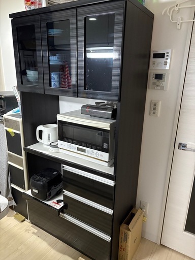 【急募】食器棚 ブラック グレー レンジ台 炊飯器置き 大容量