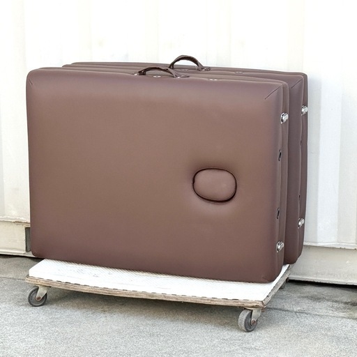 FS9J◇美品◇折り畳み◇マッサージベッド◇2台セット 木製◇185×70◇有孔◇軽量◇携帯◇高さ調整◇セブンビューティー◇チョコレート色◇施術◇整体