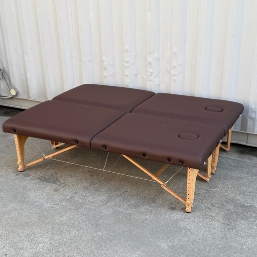 FS9J◇美品◇折り畳み◇マッサージベッド◇2台セット 木製◇185×70◇有孔◇軽量◇携帯◇高さ調整◇セブンビューティー◇チョコレート色◇施術◇整体