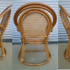 ★籐 ラタン クッションチェア アームチェア 1人掛 肘付 高座椅子 古家具 古民家 アンティーク 昭和レトロの画像