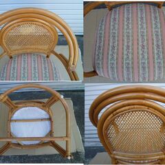 ★籐 ラタン クッションチェア アームチェア 1人掛 肘付 高座椅子 古家具 古民家 アンティーク 昭和レトロの画像