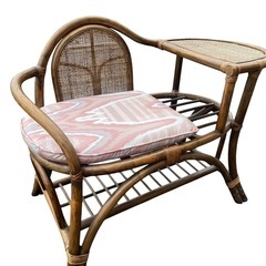 サイドテーブル付ラタンイス　レトロの画像