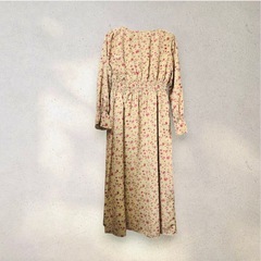 【美品】花柄長袖ウエストゴムドレスの画像