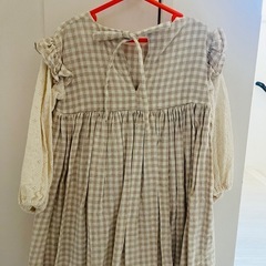 ギンガムチェック長袖ワンピース 100の画像